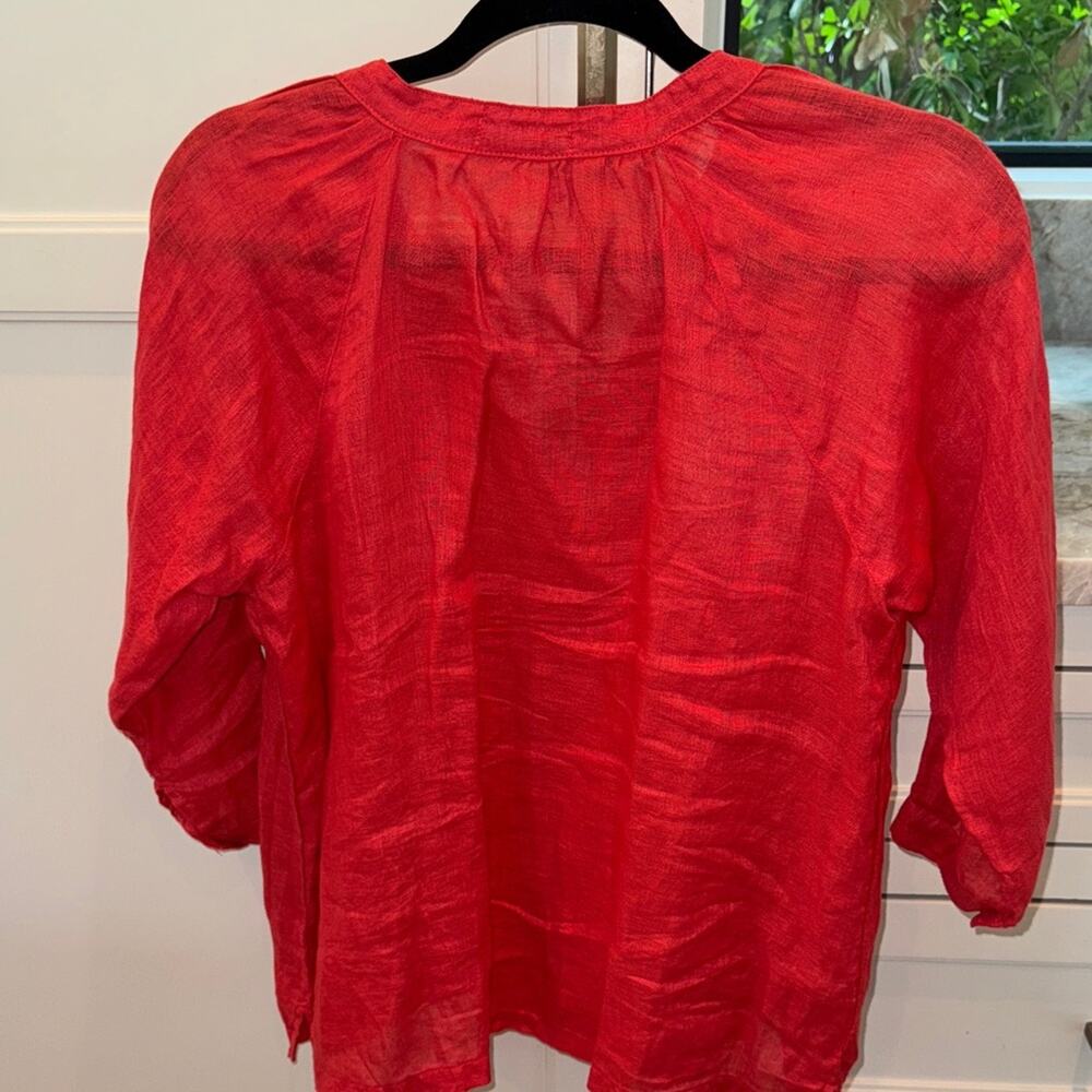 CP Shades Linen Pullover Top V Neck 3/4 Sleeve Redwood XS - Picture 5 of 7